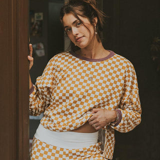 Boxy Long Sleeve - Tan and White Checker