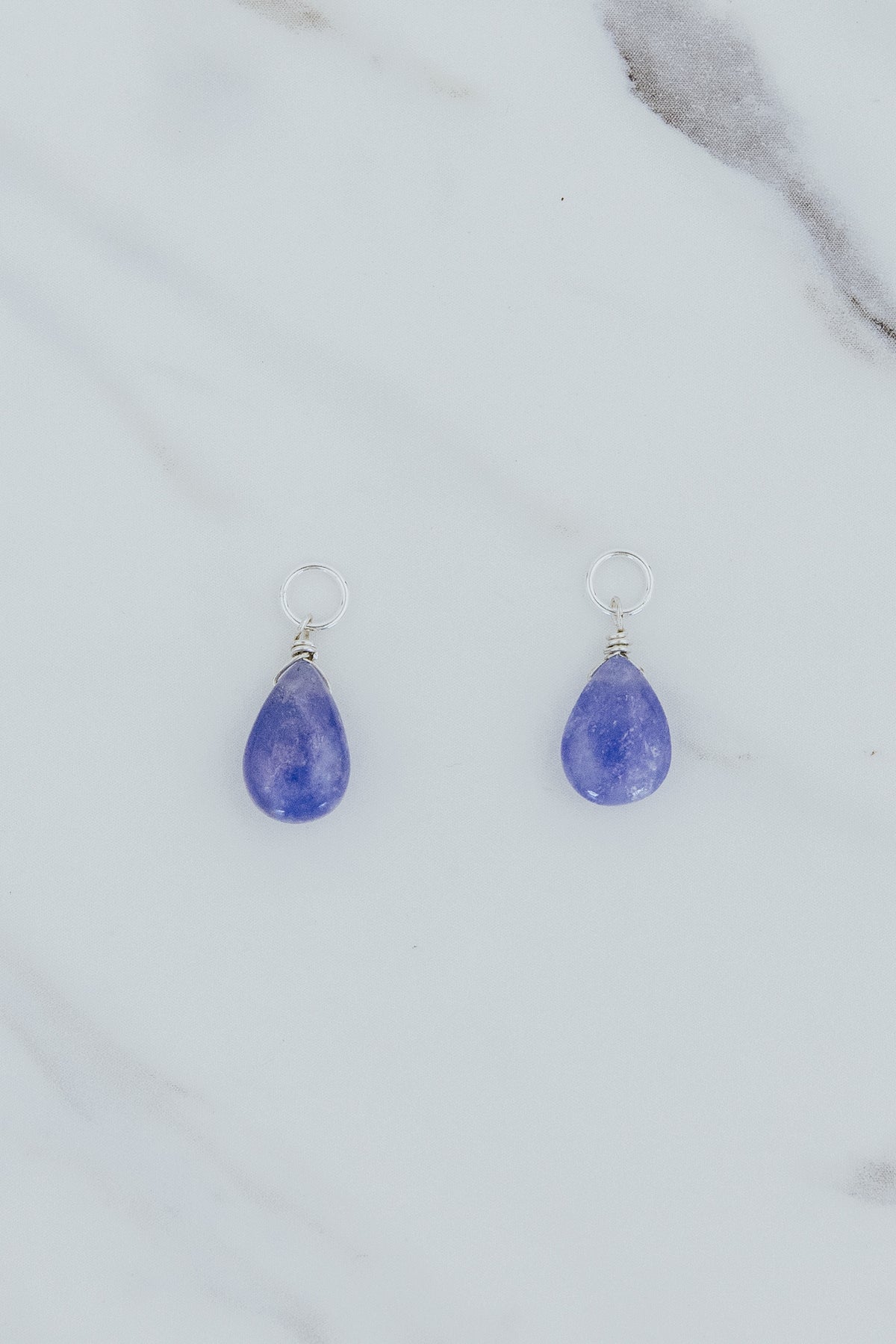 Wings Hawaii tanzanite purple gemstone earring charms in sterling silver. Fine jewelry handmade in Maui. Charm Bar mix match create your own luxury charm hoop earrings. 
