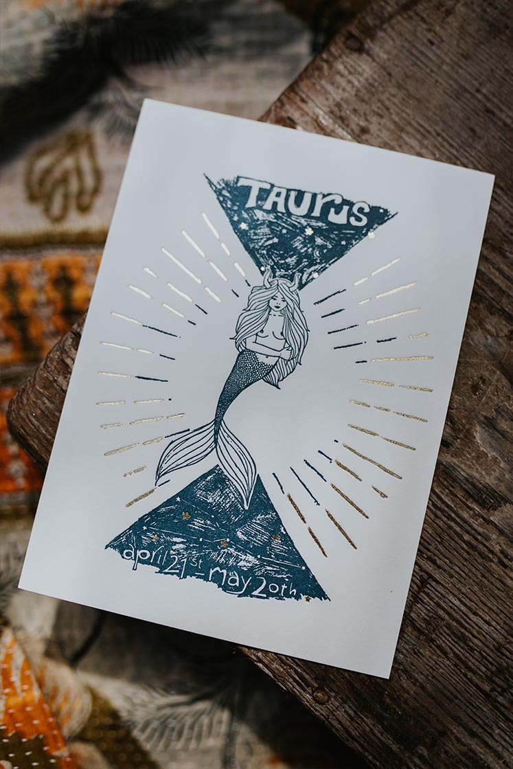 Wings Hawaii zodiac letterpress prints - taurus