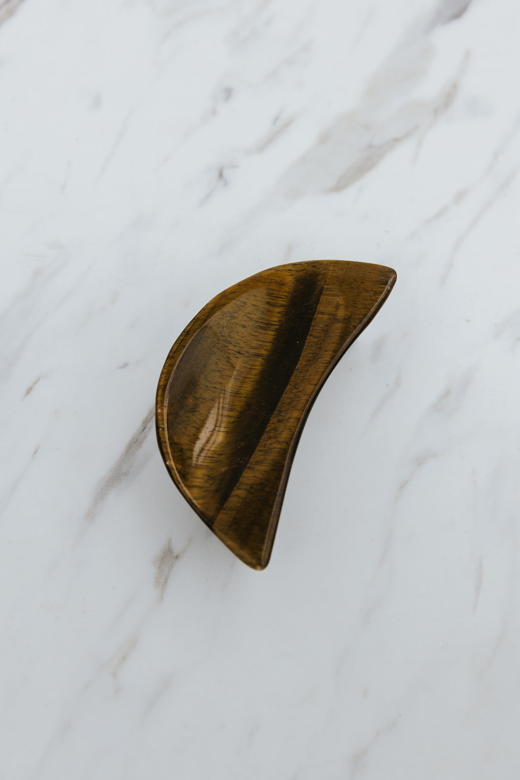 Wings Hawaii Tigers Eye crescent moon shaped jewelry dish. Unique Maui gifts and souvenirs. 