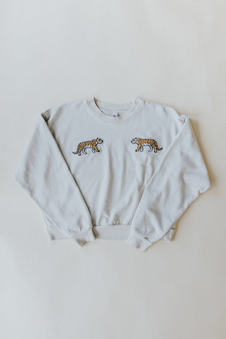 Cropped Mock Neck Tiger Sweatshirt - Cement