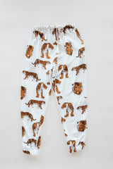 Wings Hawaii tiger joggers in bamboo french terry. Drawstring waist, mid-rise, with pockets. Designed in Maui, sewn in Bali. Unique loungewear pants. Sustainable slow fashion proudly handmade in small batches.  thumbnail