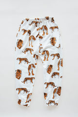 Wings Hawaii tiger joggers in bamboo french terry. Drawstring waist, mid-rise, with pockets. Designed in Maui, sewn in Bali. Unique loungewear pants. Sustainable slow fashion proudly handmade in small batches.  thumbnail