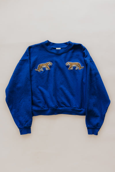 Cropped Tiger Patch Sweatshirt - Royal Blue
