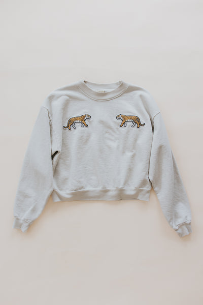 Cropped Tiger Patch Sweatshirt - Cement