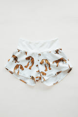 Wings Hawaii women's Pau Hana shorts in tiger print in french terry. Original artwork designed in Maui, made in Bali. Small batch, sustainable, eco-conscious apparel.  thumbnail