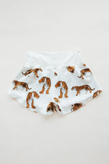 Wings Hawaii women's Pau Hana shorts in tiger print in french terry. Original artwork designed in Maui, made in Bali. Small batch, sustainable, eco-conscious apparel.  thumbnail