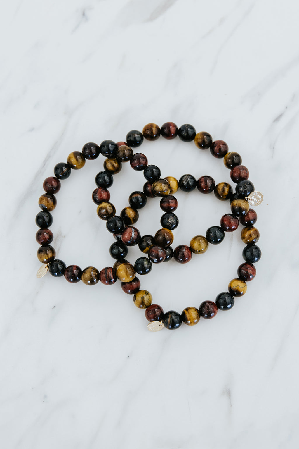 Wings Hawaii Tigers Eye stretchy beaded bracelet with 14k gold-filled tag. Crystal chakra healing. Boho-chic spiritual jewelry hand made in Maui.
