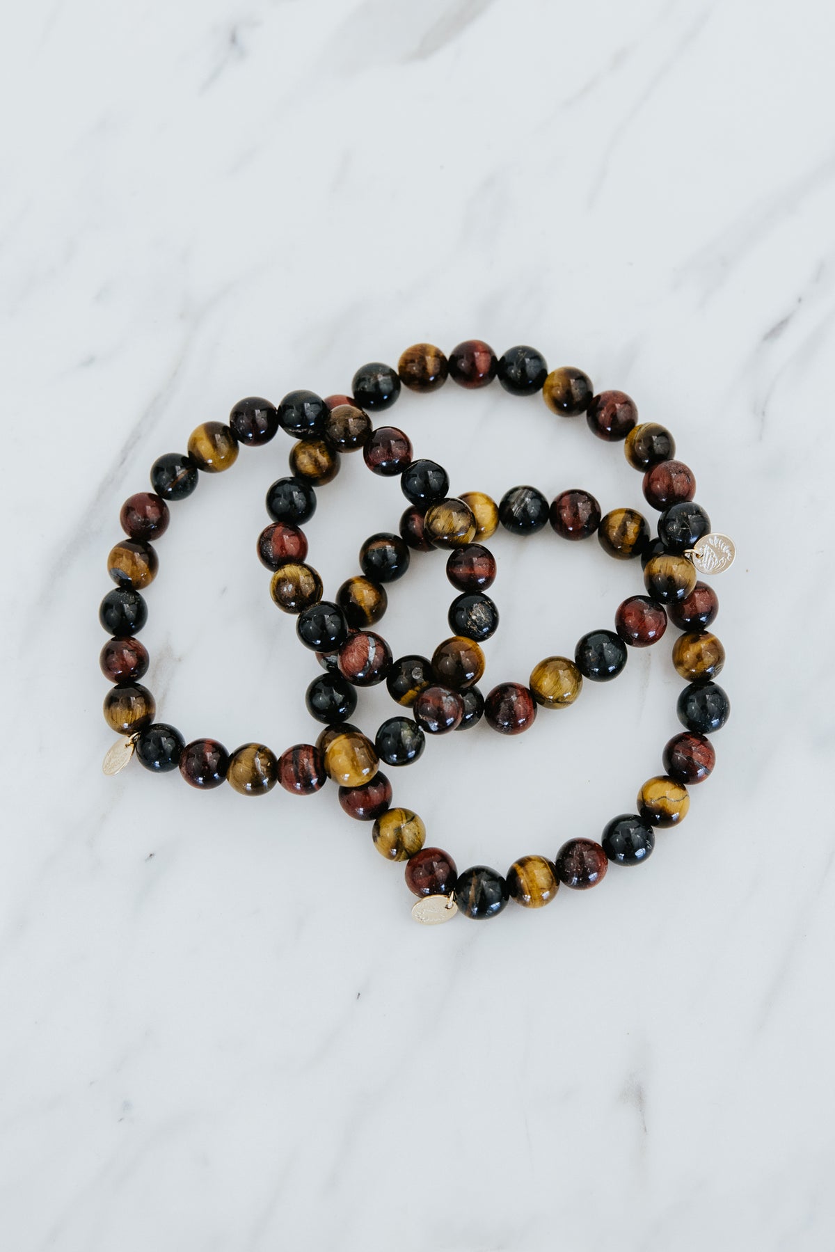 Wings Hawaii Tigers Eye stretchy beaded bracelet with 14k gold-filled tag. Crystal chakra healing. Boho-chic spiritual jewelry hand made in Maui.