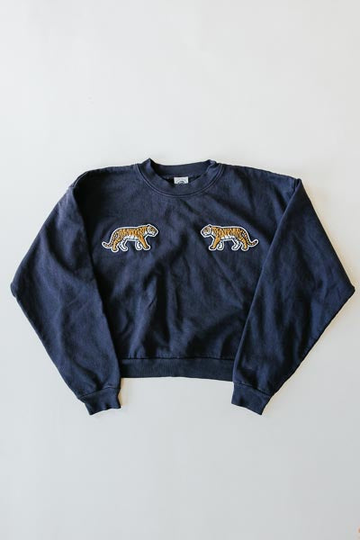 Cropped Mock Neck Tiger Sweatshirt - Dolphin Grey