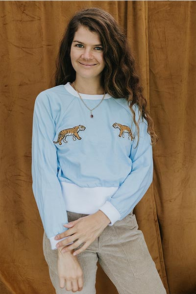 French Terry Raglan Tiger Sweatshirt - Blue