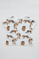 Wings Hawaii women's tiger print tee in hemp. Small batch, sustainable, eco-conscious clothing. Original artwork by Wings Hawaii designed in Maui, sewn in Bali.  thumbnail