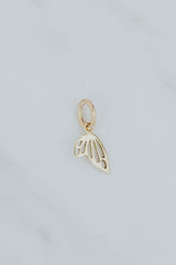 Wings Hawaii Tiny Butterfly Wing necklace charm in solid 14k yellow gold. Fine jewelry made in Maui. Charm Bar mix,  match, customize your own charm necklace. 