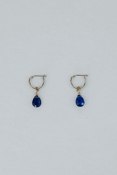 Sleeper Charm Hoops - Sapphire 14k White Gold