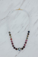 Wings Hawaii Luxe Beaded Necklace with moonstones, sapphires, and a Tahitian pearl in 14k gold-filled. Fine jewelry handmade in Maui.  thumbnail