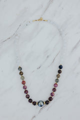 Wings Hawaii Luxe Beaded Necklace with moonstones, sapphires, and a Tahitian pearl in 14k gold-filled. Fine jewelry handmade in Maui. 