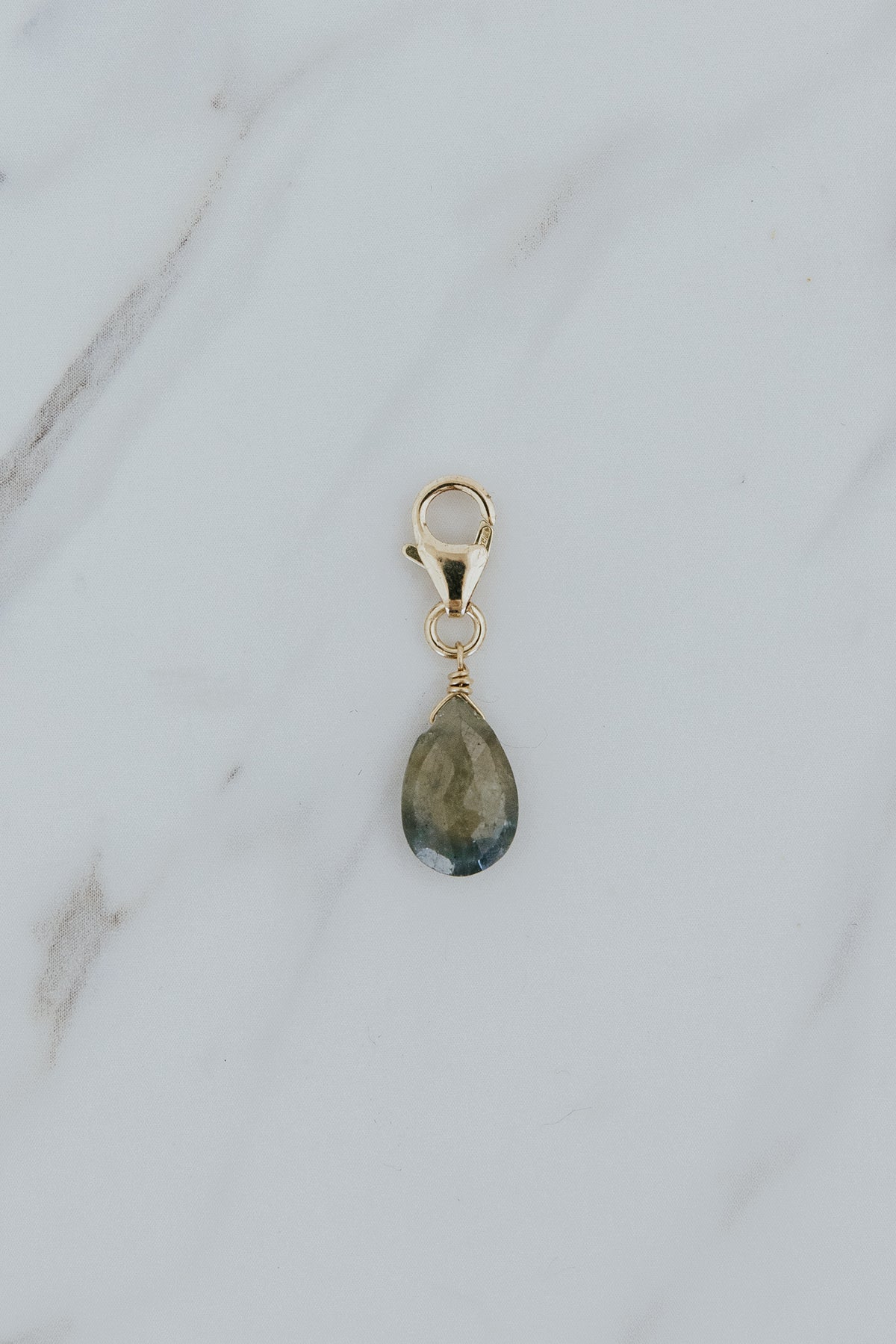 Wings Hawaii Sapphire necklace charm with 14k gold-filled clasp. Fine jewelry handcrafted in Maui. Modern, beachy boho chic charm necklaces made in Hawaii