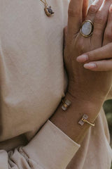 wings hawaii banded pink tourmaline crystal cuff bracelet in 14k gold fill  thumbnail