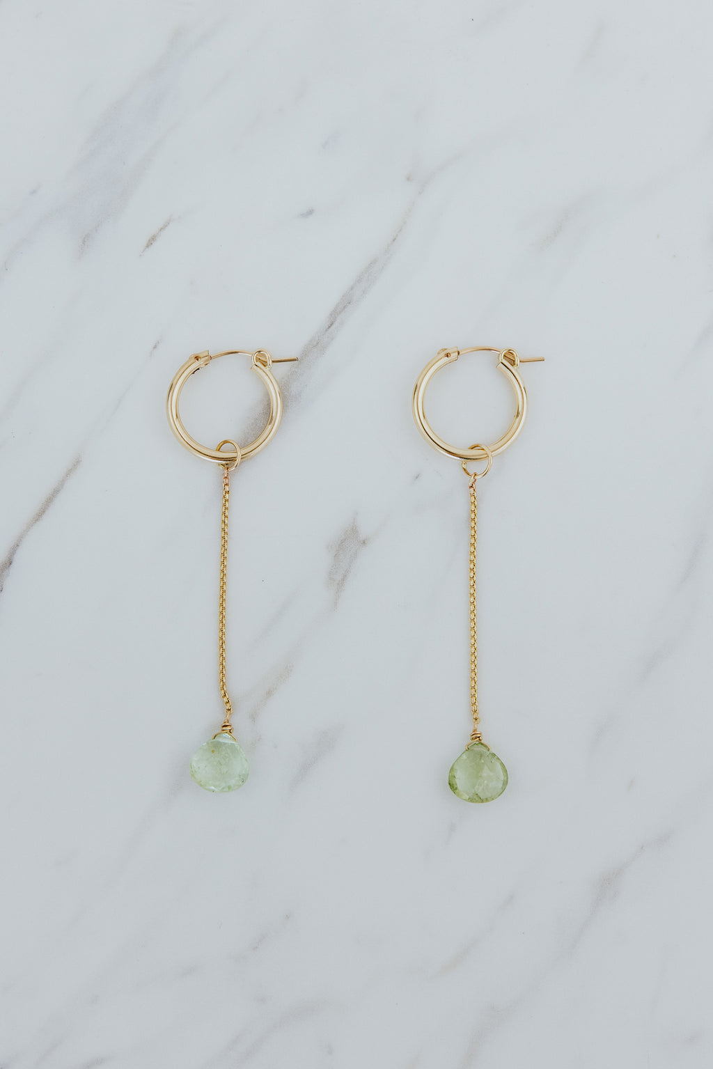 Wings Hawaii drop chain green  tourmaline gemstone earring charms in 14k gold-filled. Fine jewelry handcrafted in Maui. Mix, match, layer, customize with our Charm Bar Collection. Modern, beachy, boho chic jewelry made in Hawaii. Add to hoop earrings, sold separately. 