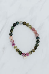 Wings Hawaii Tourmaline stretchy beaded bracelet with 14k gold-filled tag. Crystal chakra healing. Boho-chic spiritual jewelry handmade in Maui. thumbnail