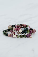 Wings Hawaii Tourmaline stretchy beaded bracelet with 14k gold-filled tag. Crystal chakra healing. Boho-chic spiritual jewelry handmade in Maui. thumbnail
