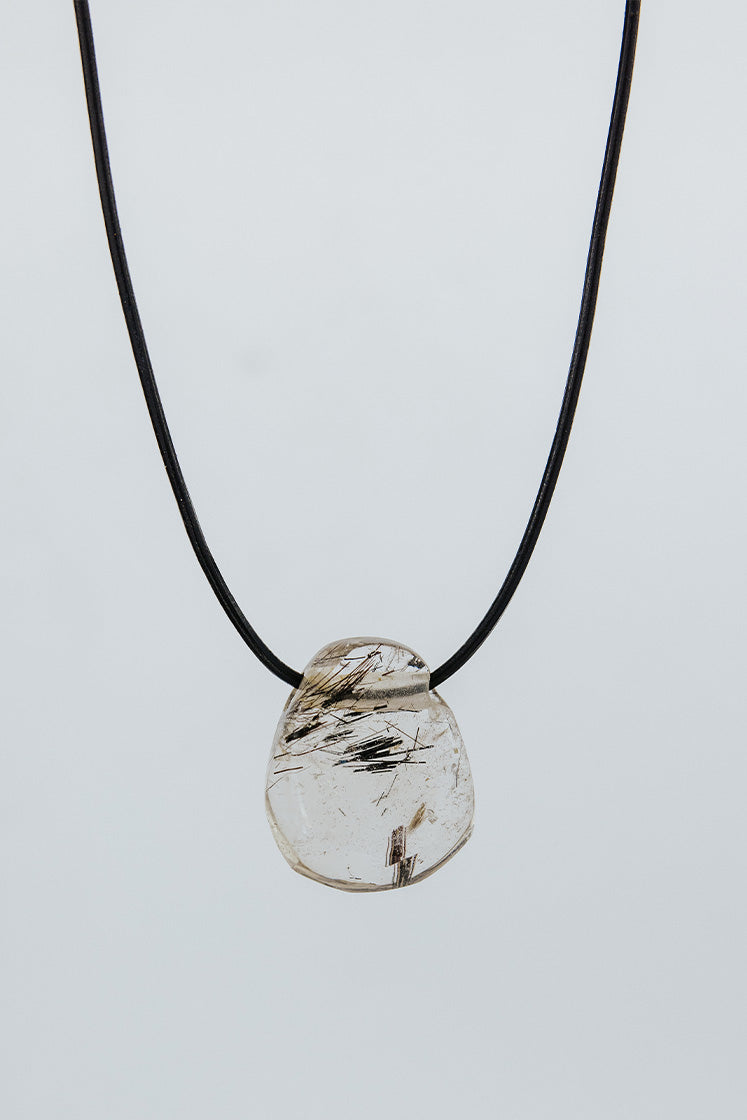 Leather Necklace - Tourmalated Quartz