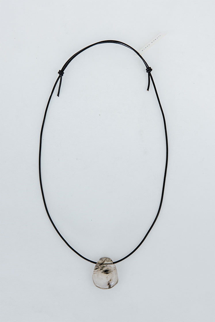 Leather Necklace - Tourmalated Quartz