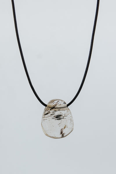 Leather Necklace - Tourmalated Quartz
