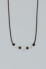Triple Button Pearl Leather Necklace thumbnail