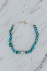 Wings Hawaii Chunky Turquoise Choker necklace with vintage turquoise beads, moonstones, and 14k gold-filled spacers. Fine jewelry handcrafted with aloha in Maui.  thumbnail