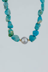 Wings Hawaii Chunky Turquoise Choker necklace with vintage turquoise beads, moonstones, and 14k gold-filled spacers. Fine jewelry handcrafted with aloha in Maui.  thumbnail