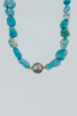 Wings Hawaii Chunky Turquoise Choker necklace with vintage turquoise beads, moonstones, and 14k gold-filled spacers. Fine jewelry handcrafted with aloha in Maui.  thumbnail