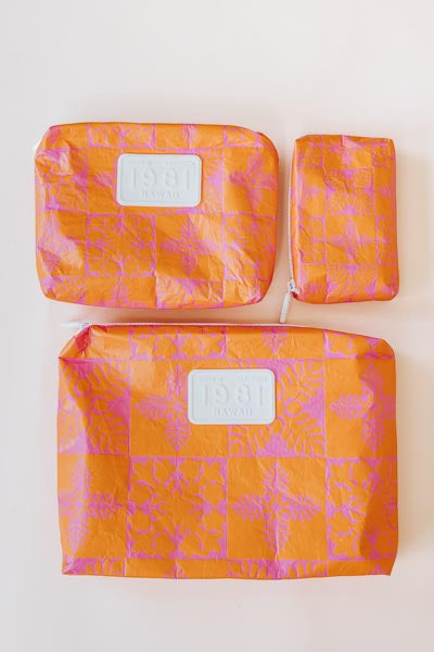 Wings Hawaii tyvek adventure pouches in Tropical Punch print 