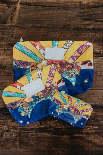 wings hawaii tyvek adventure pouches in sun + moon collage print