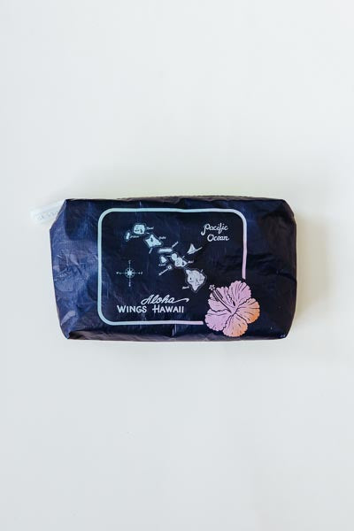 Wings Hawaii Tyvek adventure pouches in retro vintage Hawaiian island chain map print 