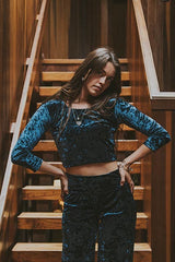 Cropped Velvet Shirt - Turquoise thumbnail