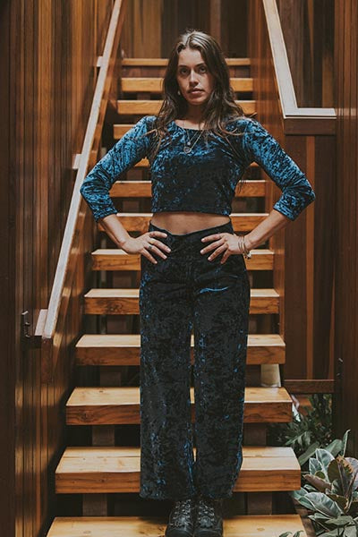 Cropped Velvet Shirt - Turquoise