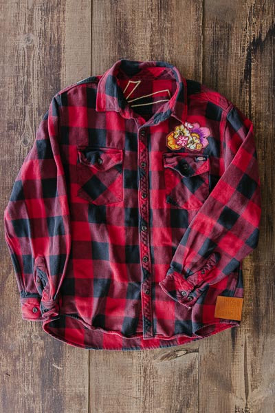 wings hawaii sun collage flannel shacket