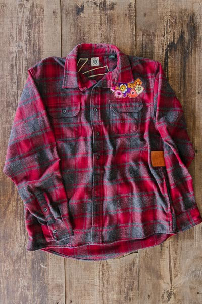 Sun Collage Flannel - Red + Grey