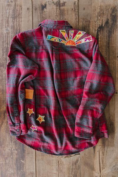 wings hawaii sun collage flannel shacket