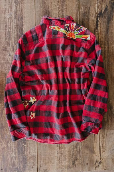 wings hawaii sun collage flannel shacket