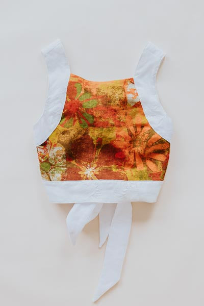 Wings Hawaii vintage aloha fabric Pinafore Crop Top in hibiscus pop print 