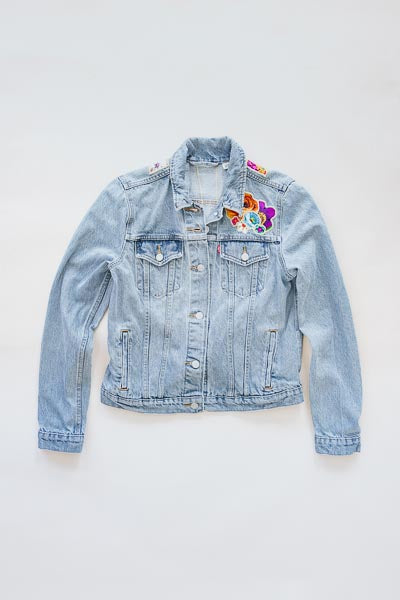 wings hawaii sun and moon collage upcycled denim jacket