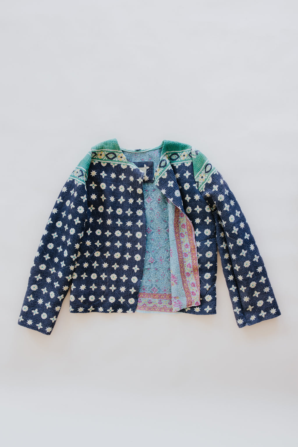 Wings Hawaii vintage Kantha Jacket. One of a kind, unique, upcycled made from vintage sarees. Sustainable apparel handmade in Maui. 