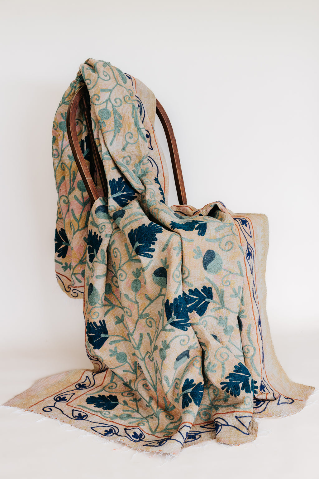 Wings Hawaii vintage Suzani Kantha Blanket. One of a kind, unique, upcycled made from vintage sarees. Sustainable home decor from Maui. 