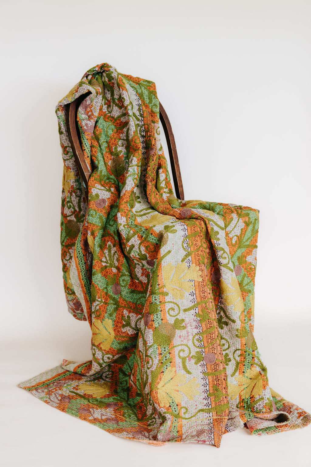 Wings Hawaii vintage Suzani Kantha Blanket. One of a kind, unique, upcycled made from vintage sarees. Sustainable home decor from Maui. 