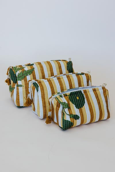 Kantha Toiletry Pouches - Retro Poppy Stripe