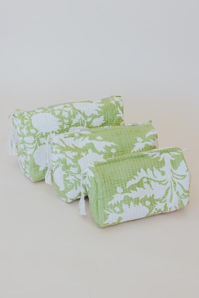 Kantha Toiletry Pouches - Lime Garden