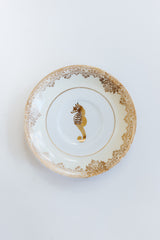 Wings Hawaii upcycled vintage soup bowl and saucer set. Adorned with devilish mermaid and seahorse original artwork. One of a kind dishware handmade in Maui.  thumbnail
