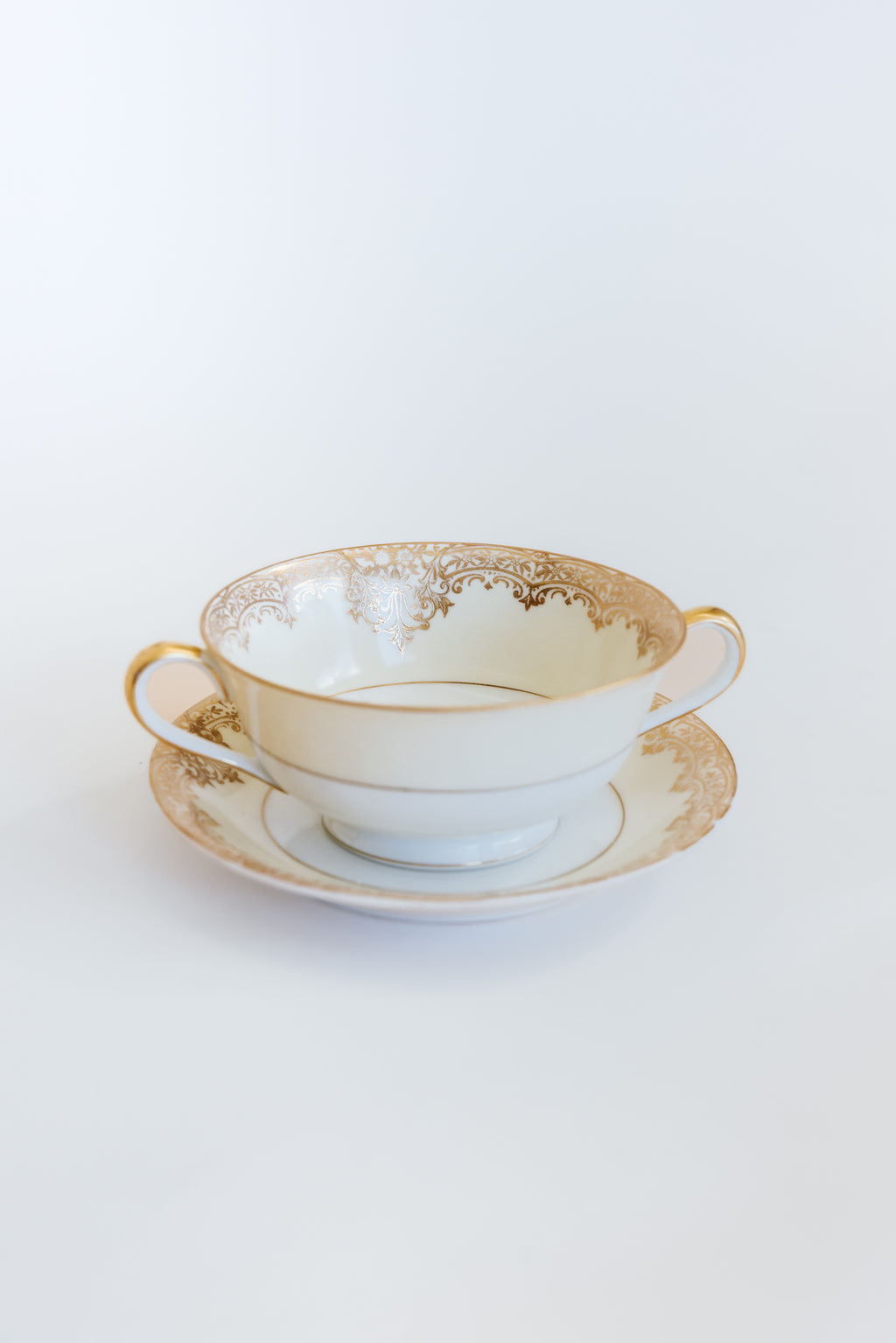 Wings Hawaii upcycled vintage soup bowl and saucer set. Adorned with devilish mermaid and seahorse original artwork. One of a kind dishware handmade in Maui. 